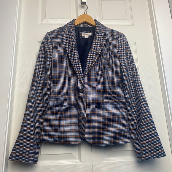 Merona Women's Plaid Houndstooth Blazer Wool Blend Size 4 - Picture 1 of 8
